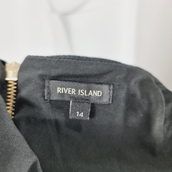 River Island Black Floral Short Skirt UK 14 Zip Lined Cotton Blend - Picture 4 of 5